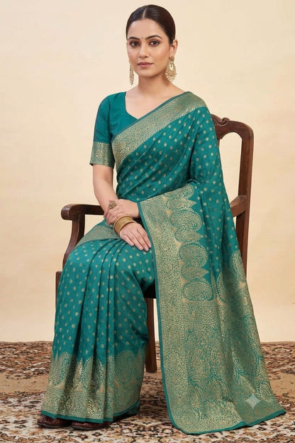 Mixture of jari embroidery and bnarsi silk saree