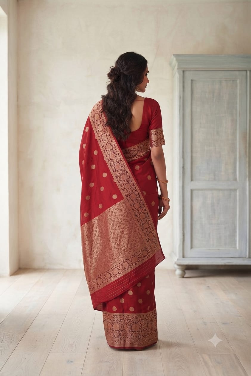 Dark red sindoor coloured premium silky saree