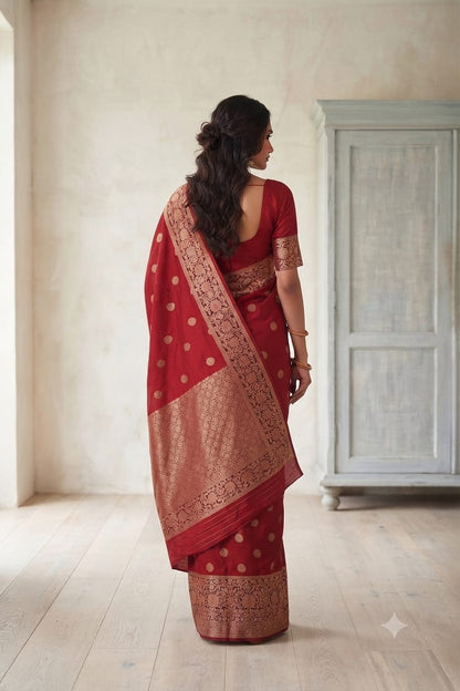 Dark red sindoor coloured premium silky saree