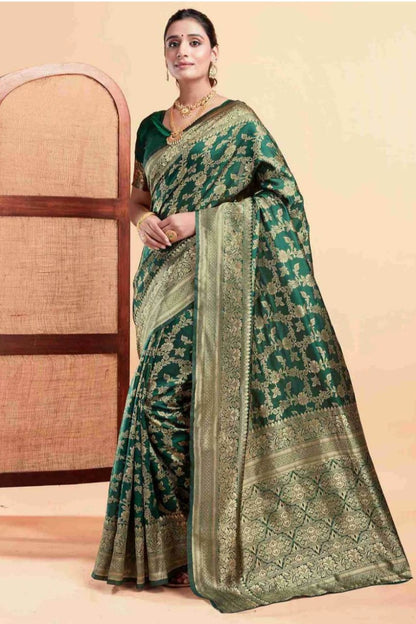 Greanly jari worked fliral silk saree