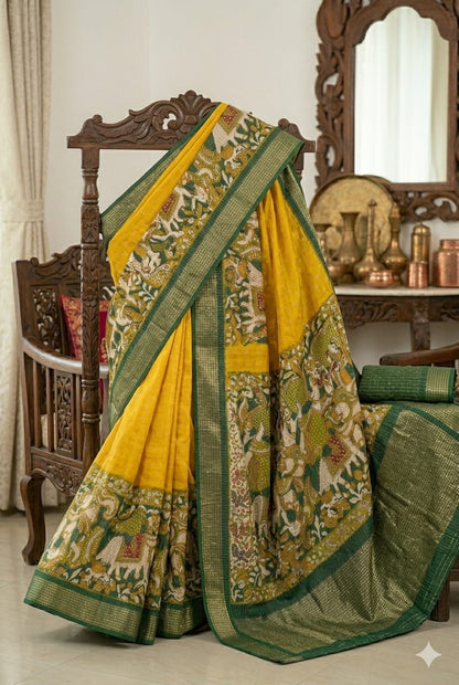 Yellowish mango banarsi silky Saree