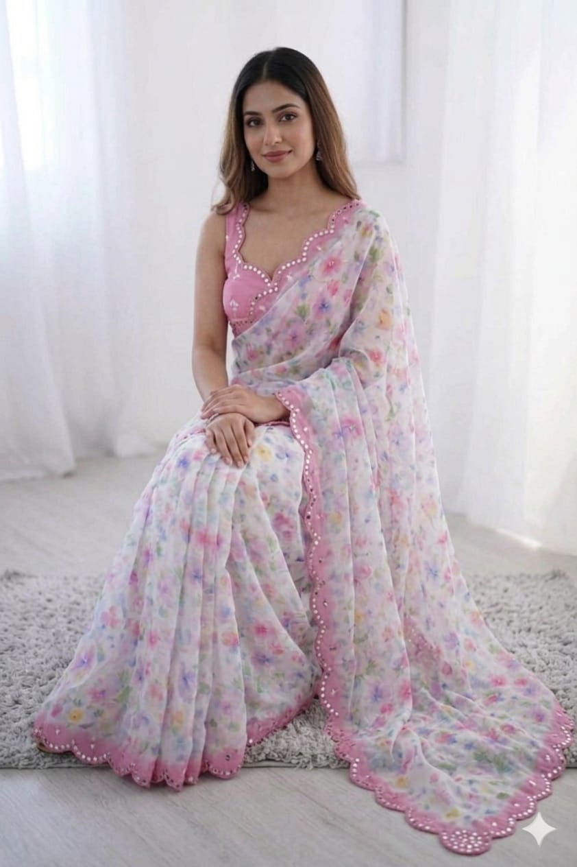 Light Pinky georgette saree ready to wear