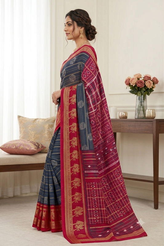 Red georgette classic saree with modern design