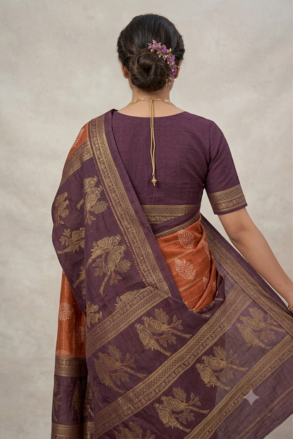 Maroon colour mixture of polyester & chiffon saree