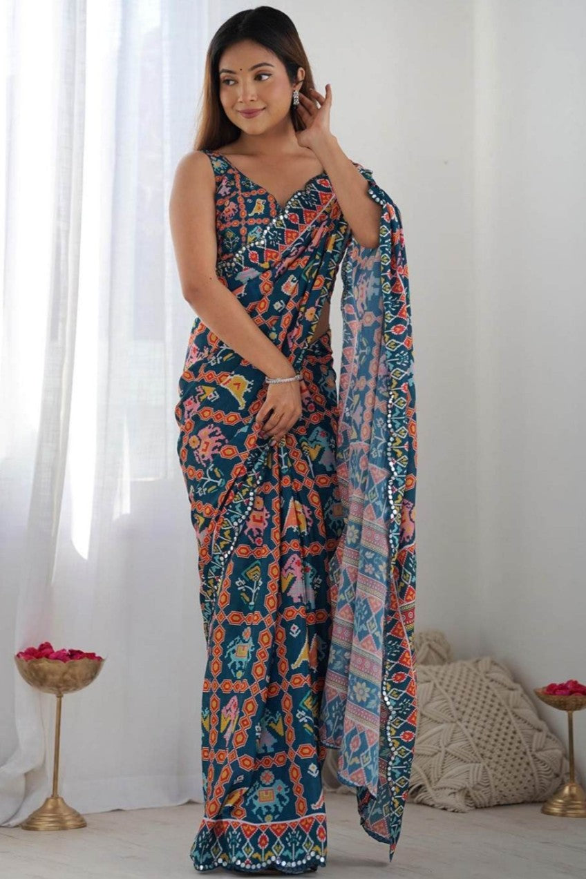 Mix black printed georgette saree