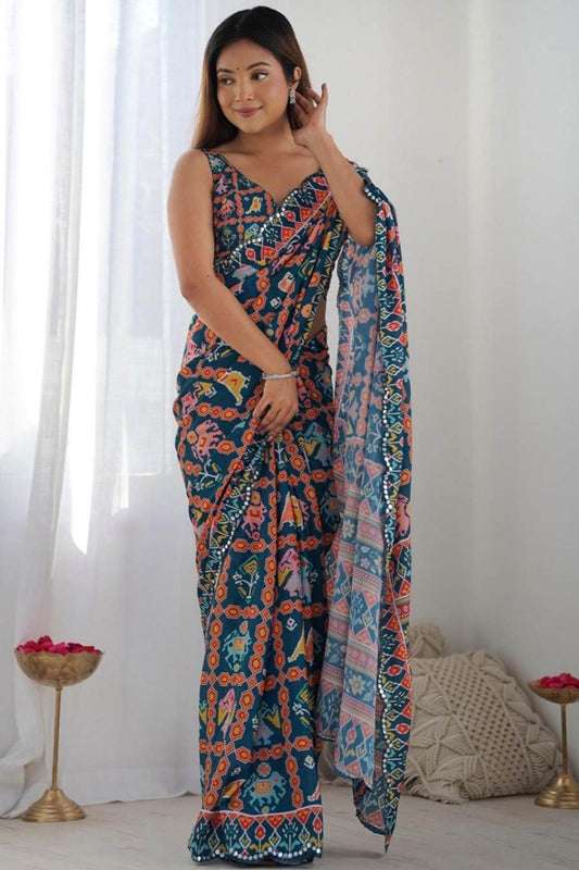Mix black printed georgette saree