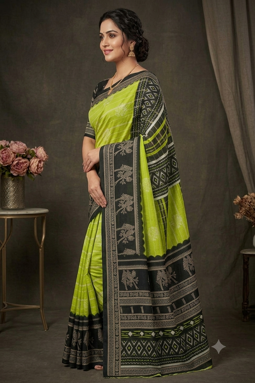 Light green georgette saree with dark boundary