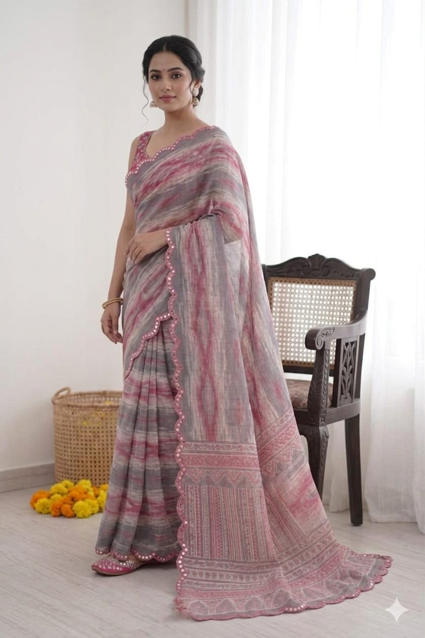 Pinky slate georgette saree with shining border design