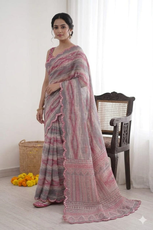 Pinky slate georgette saree with shining border design