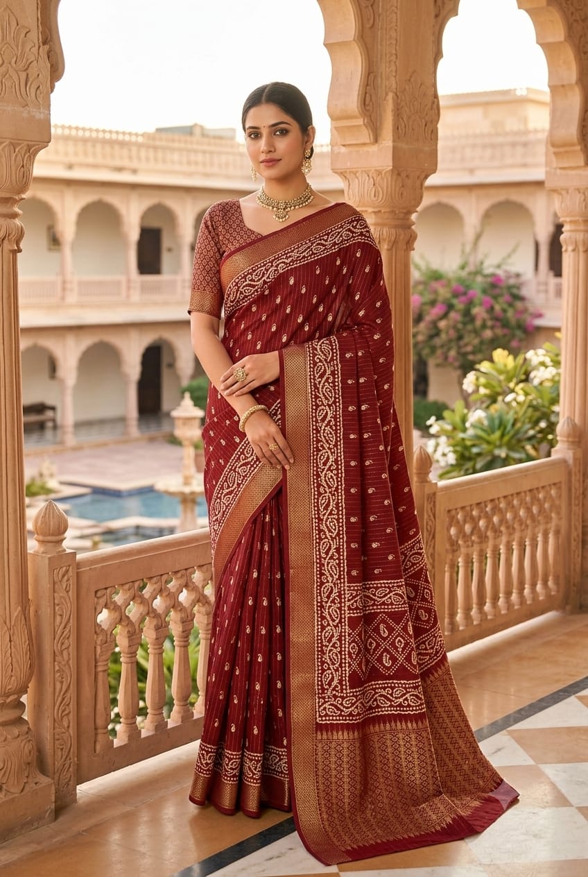 Maroon light weight saree with mix febric give you enhanced look