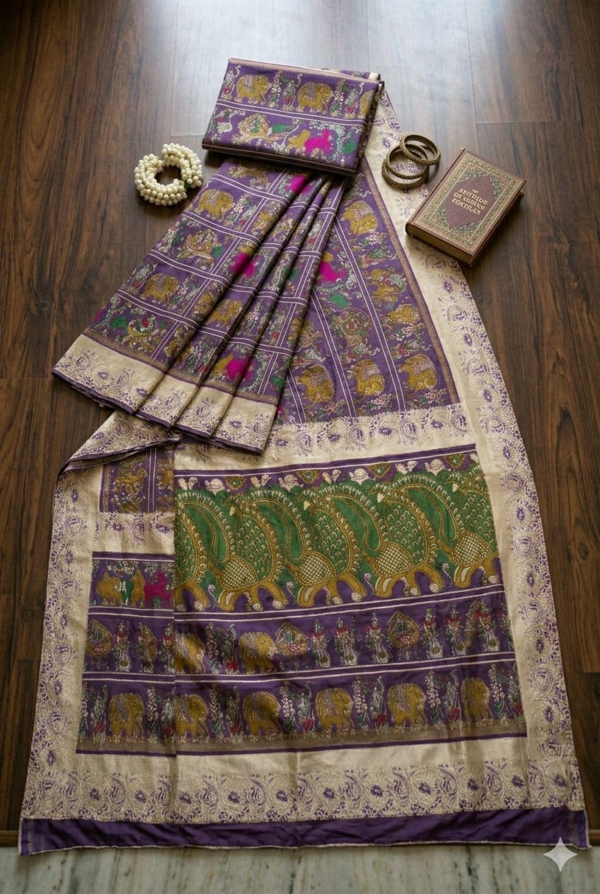 Purple silk theme Mixture of silk & desert with full embroidery work