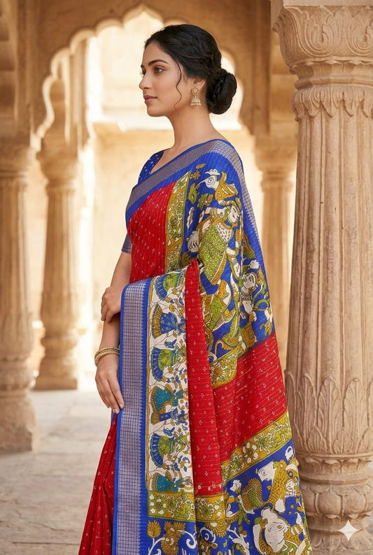 Dark red banarsi with blue border patta