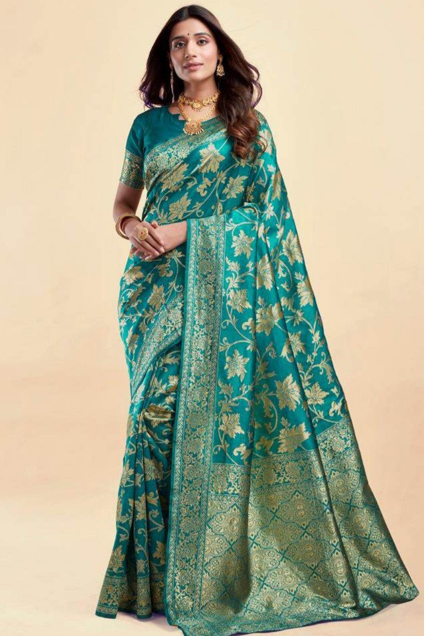 Queen silky banarsi saree -modern style -alongwith breathable fabric