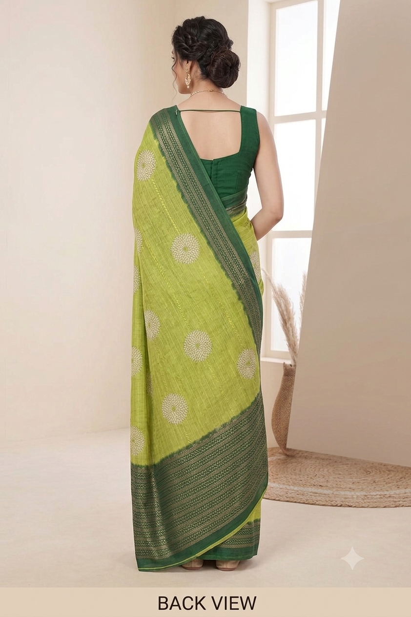 Light green georgette design plain saree with simple regular wear