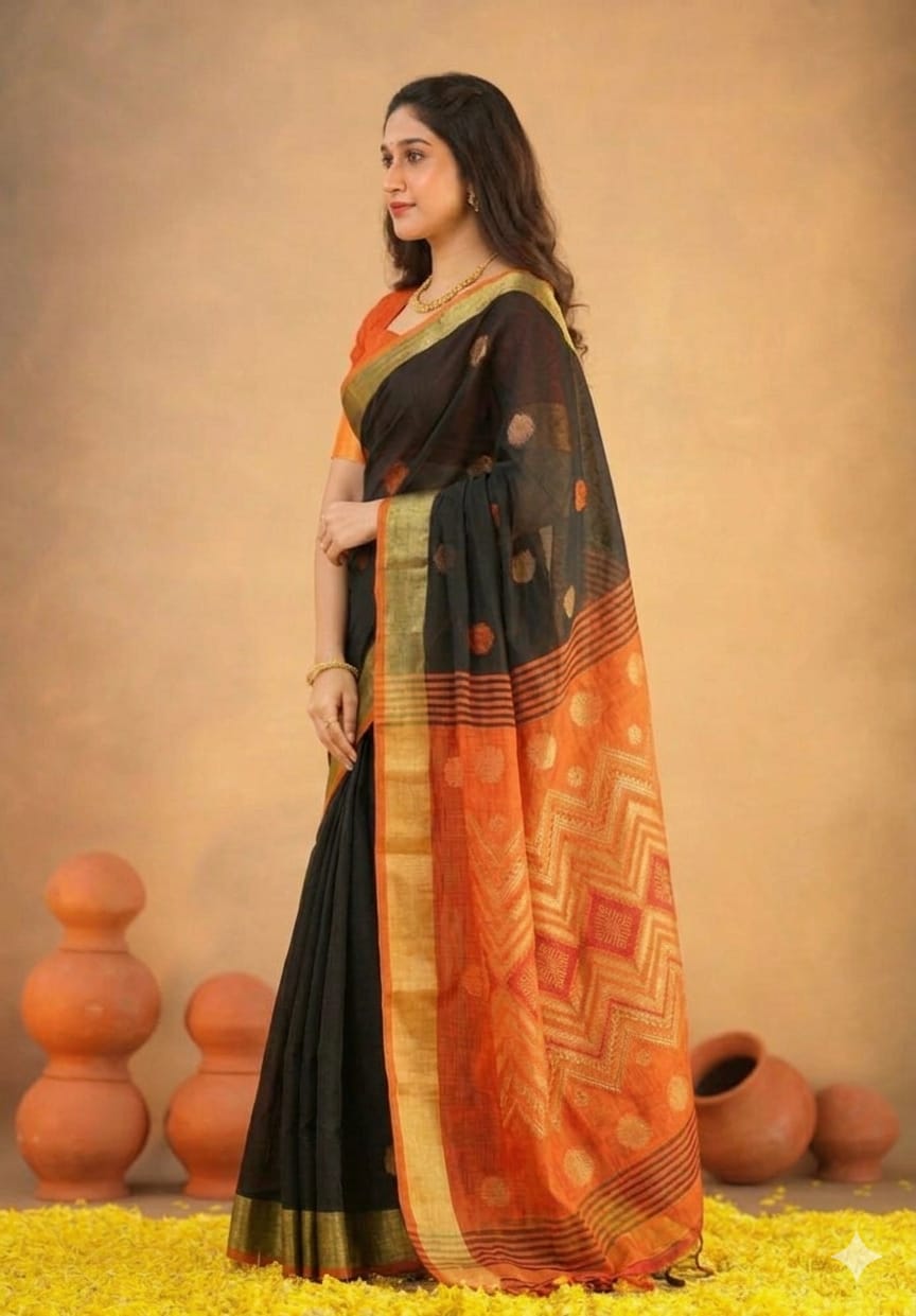 Mixture of orange & black with organza wedding wear