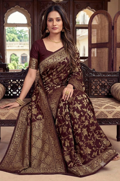 Darker maroon silky wedding wear saree