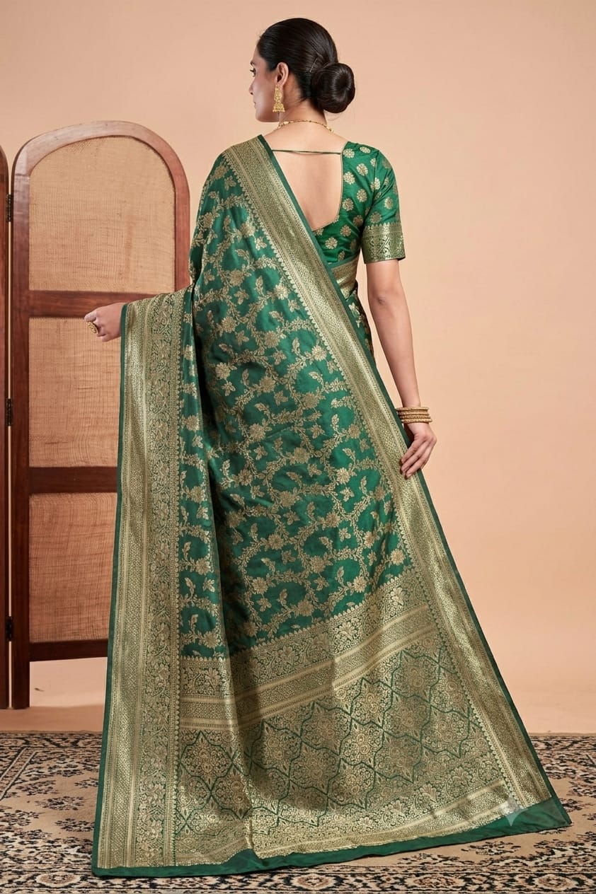 Greanly jari worked fliral silk saree