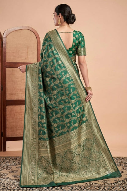 Greanly jari worked fliral silk saree