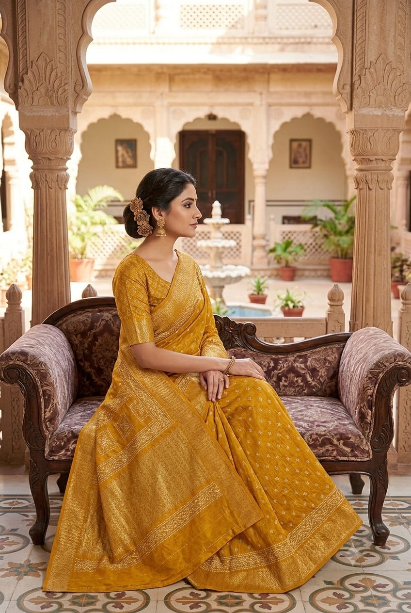 Light & shining texture of this yellow fabric give you stylish look