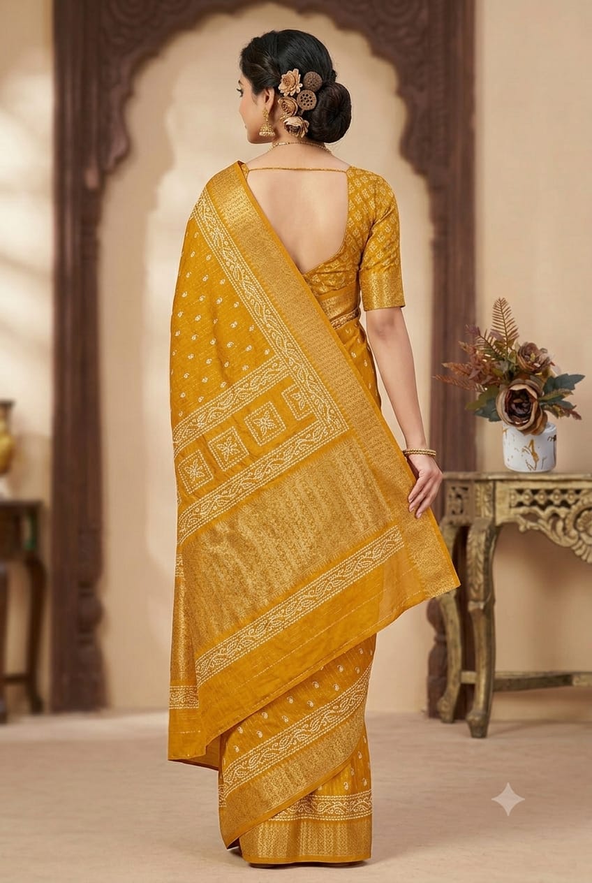 Light & shining texture of this yellow fabric give you stylish look