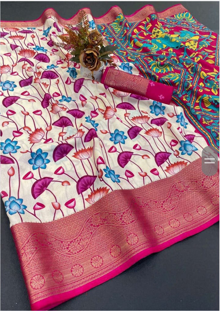 Mixture of silk and jari embroidery boundary saree
