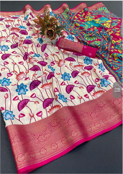 Mixture of silk and jari embroidery boundary saree