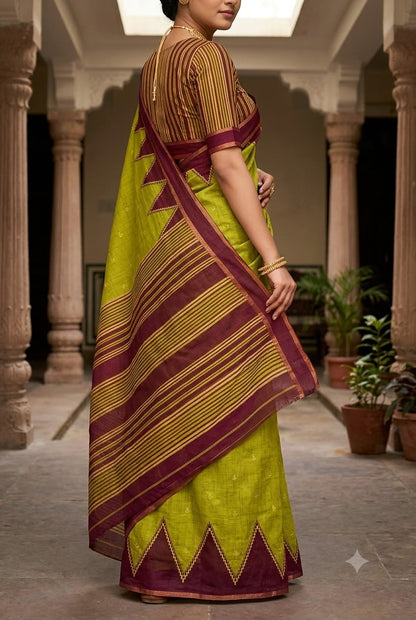 Light green polyester fabric saree with simple design
