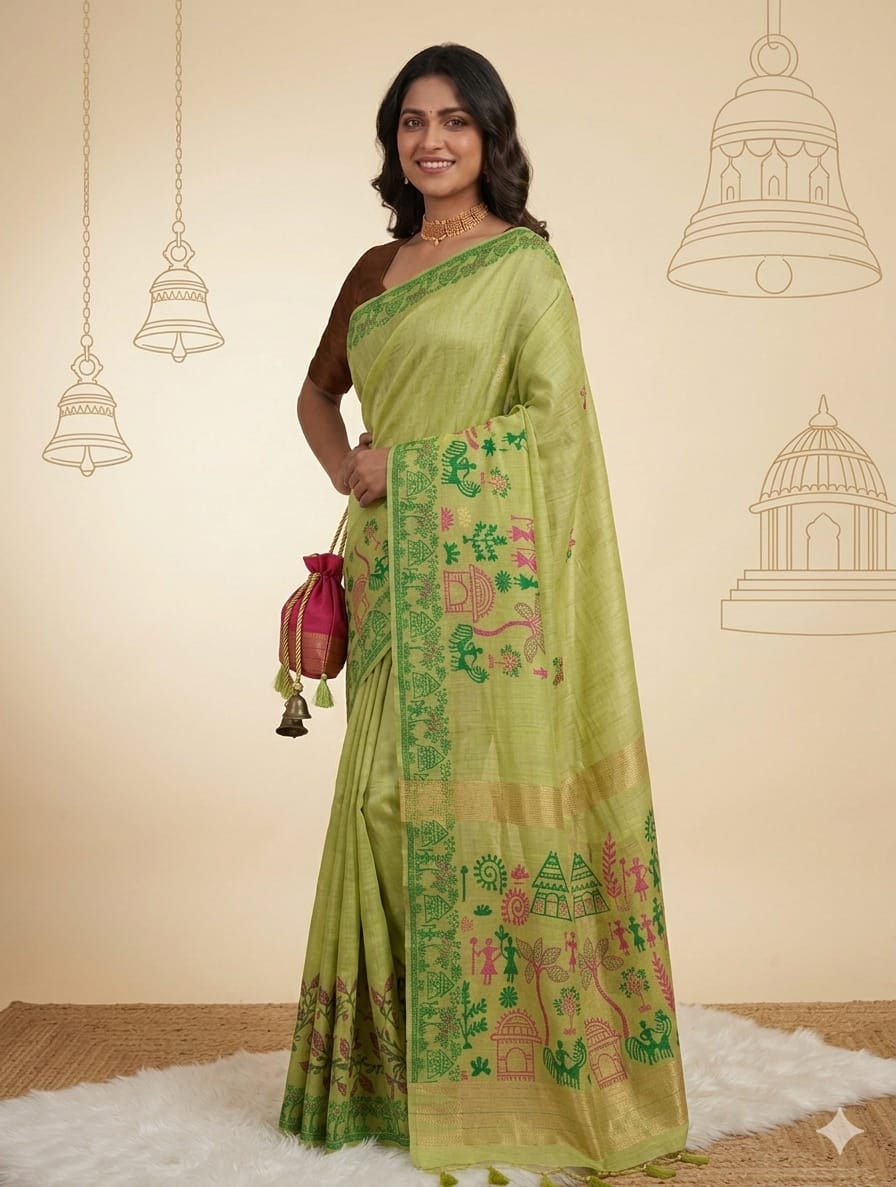 Green cotton butta sarees -alongwith breathable blouse
