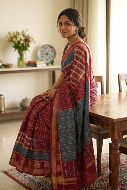 Red georgette classic saree with modern design
