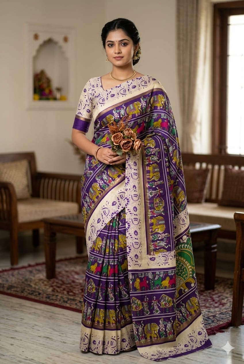 Purple silk theme Mixture of silk & desert with full embroidery work