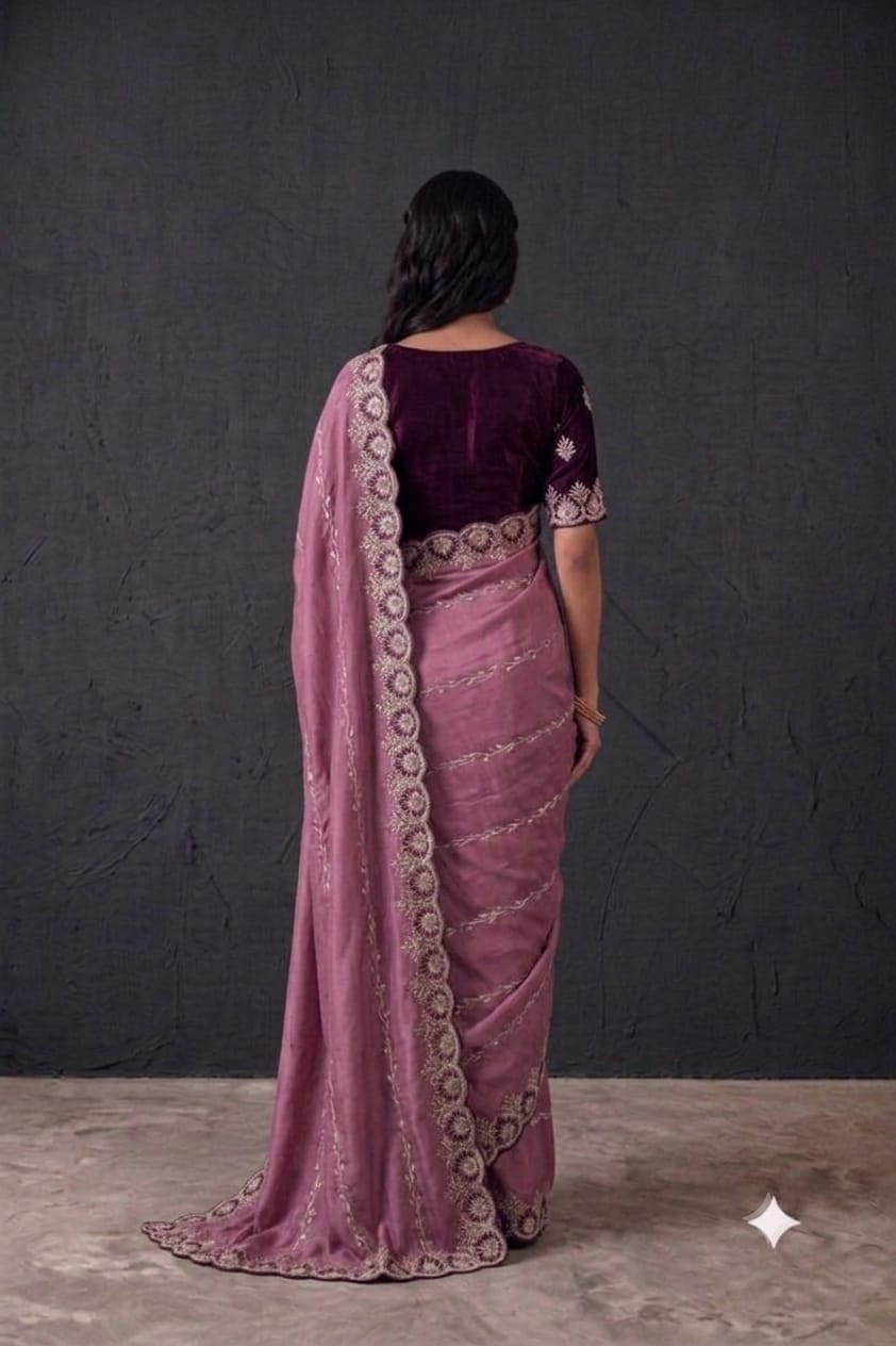 Pinkyesh embroidery design saree with maroon colour blouse