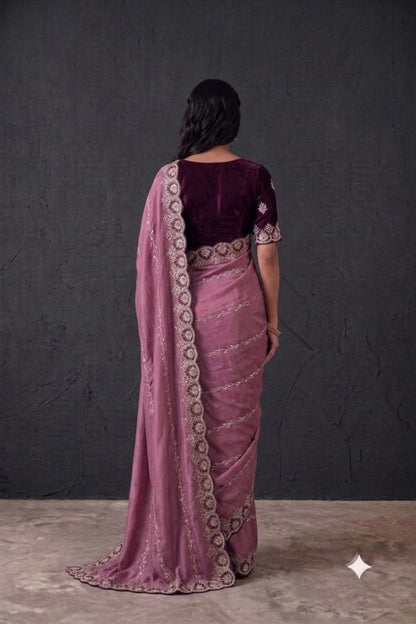 Pinkyesh embroidery design saree with maroon colour blouse