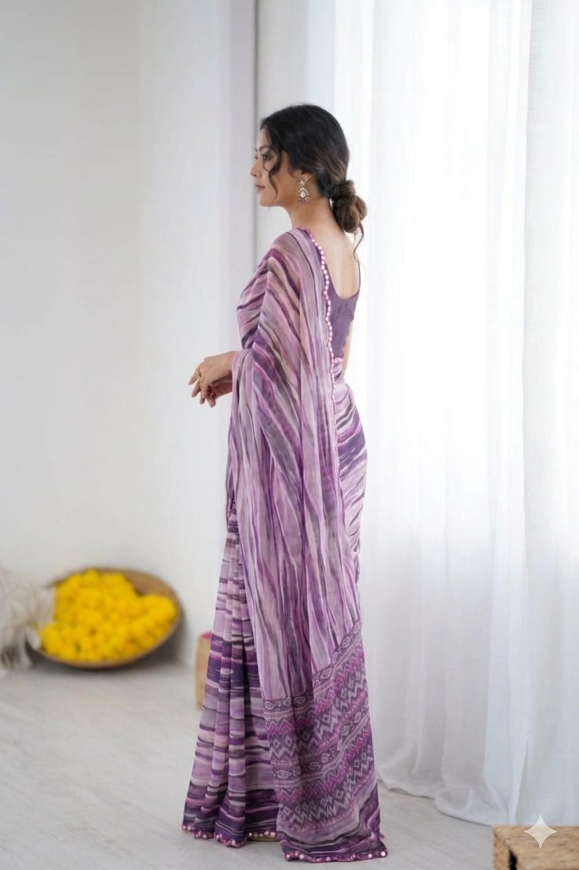 Milky bengani mix georgette light weight saree