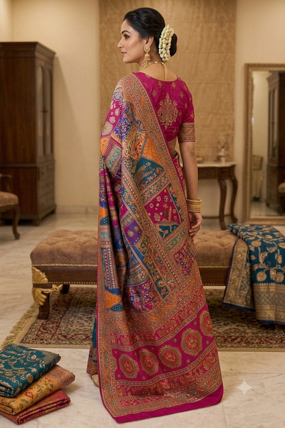 Mixture of seven colours on the precious handcrafted embroidered masterpiece