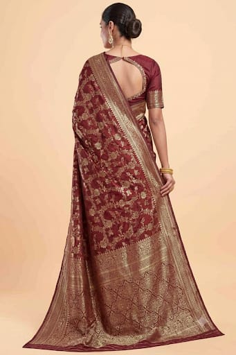 maroon silky Occasional wear saree form premium jari