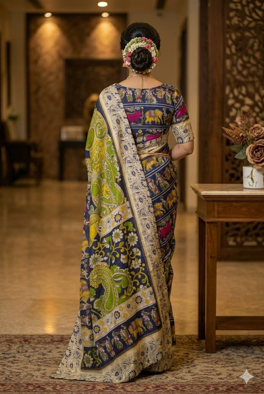 Premium purple silky saree with jari work royal look .