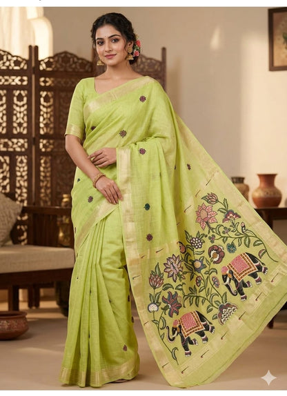 Vanilla pista with traditional embroidery on coton fabric