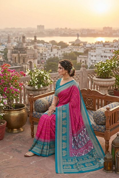 Dark pinky georgette saree with shining texture