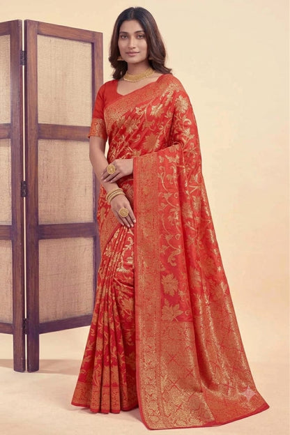 Dark red maharani silk saree occasional wear