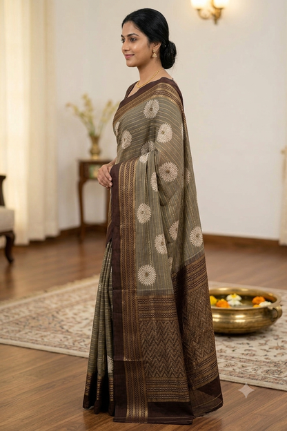Brown rice colour saree mixture of polyester fabric