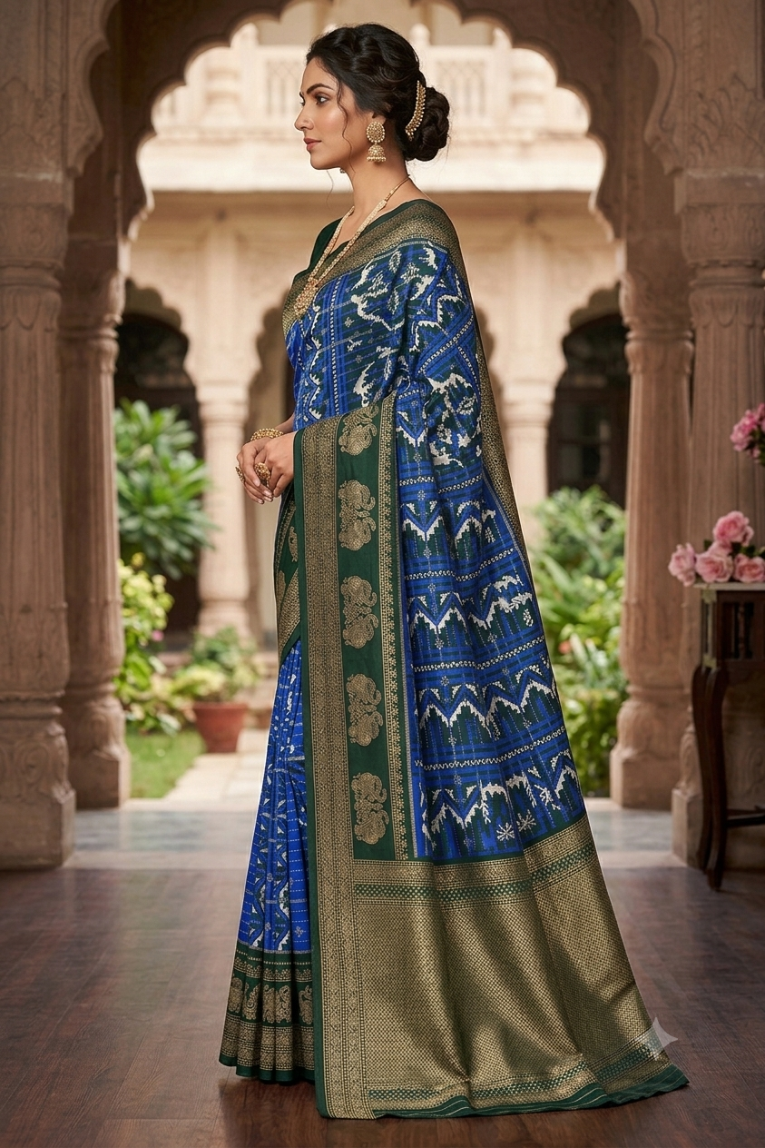 Light weight asmani colour saree mixture of polyester fabric