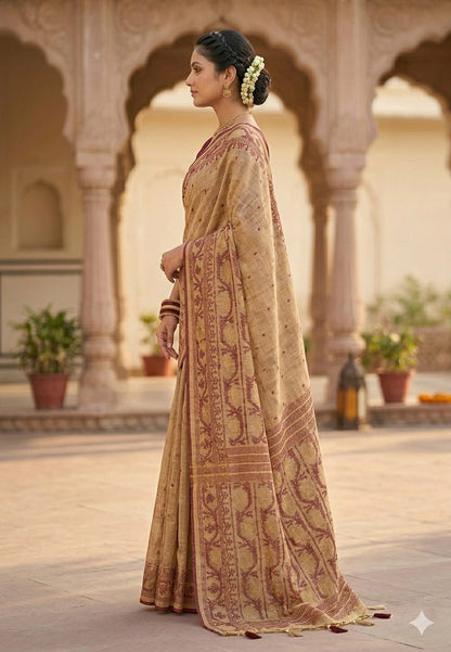 Cotton ice cream maroon embroidery along with blouse