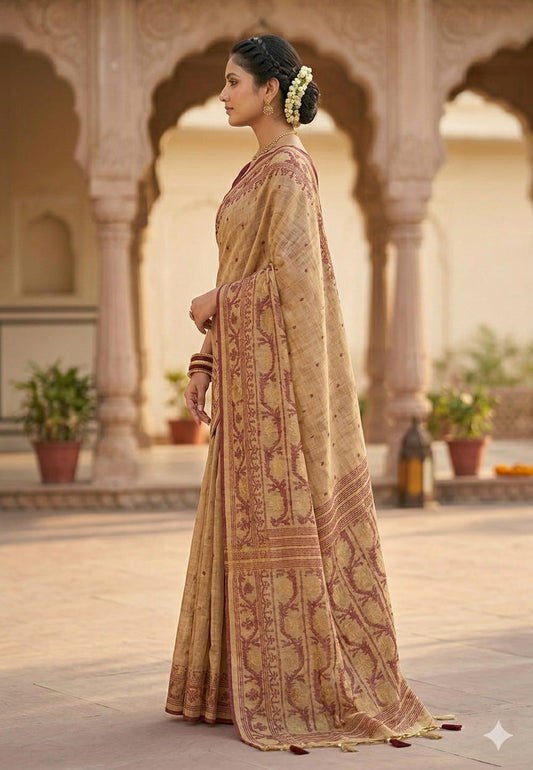 Cotton ice cream maroon embroidery along with blouse