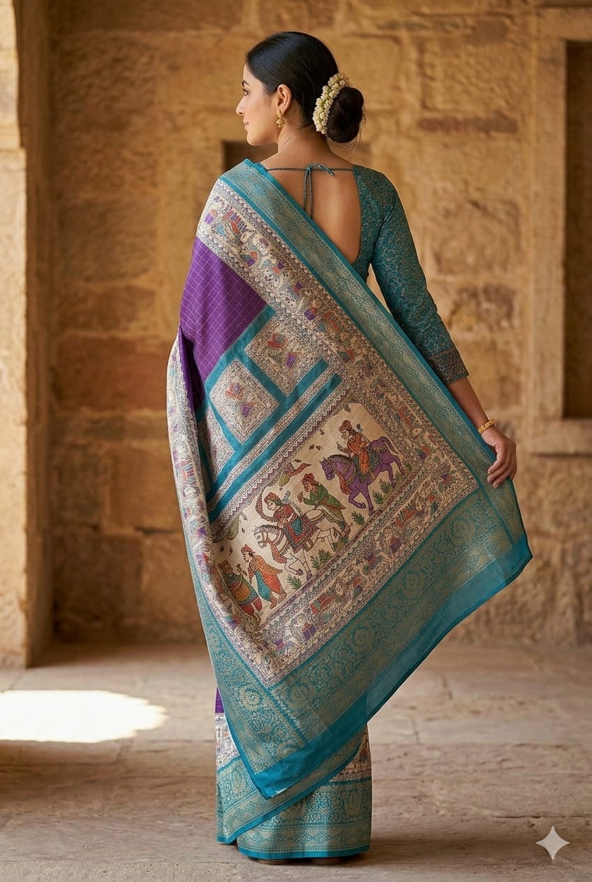Purple silk saree embroidery along with blouse
