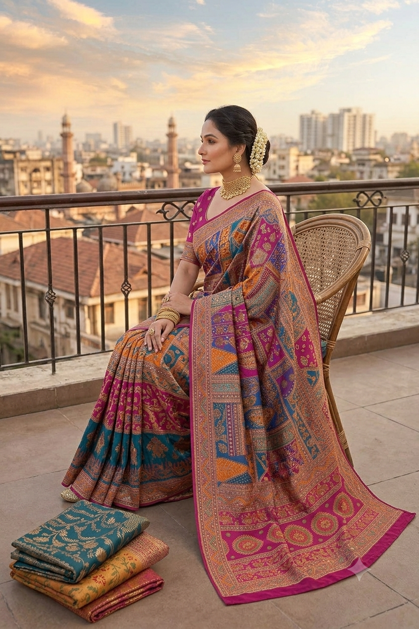 Mixture of seven colours on the precious handcrafted embroidered masterpiece