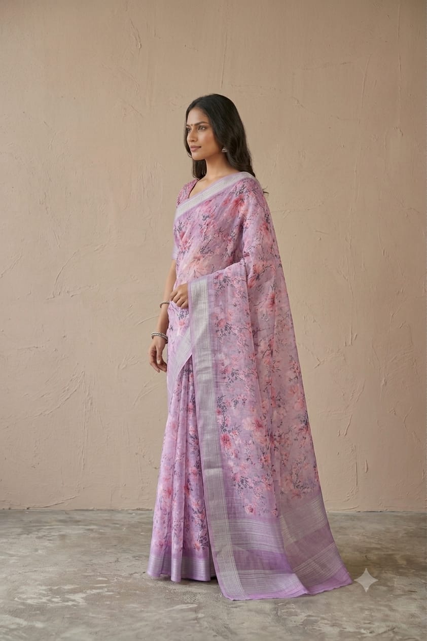 Slightly pinkish colour mixture of polyester and georgette saree