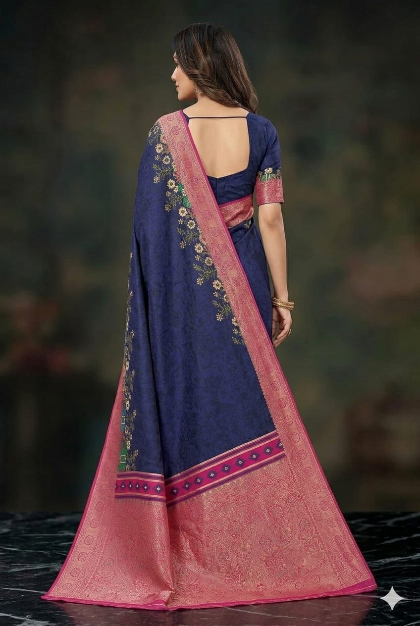 Navy silk banarsi saree