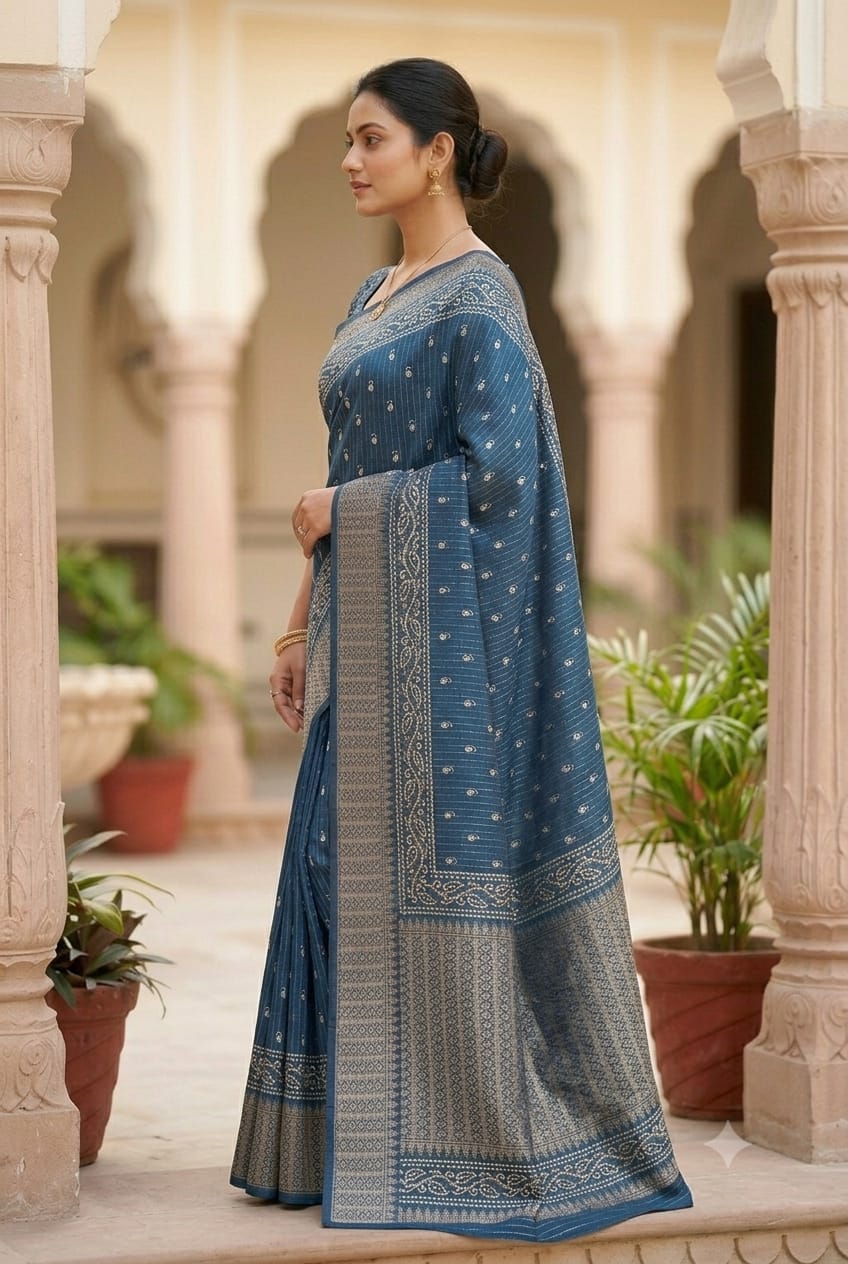 Famous Authentic organza saree with light Navy colour