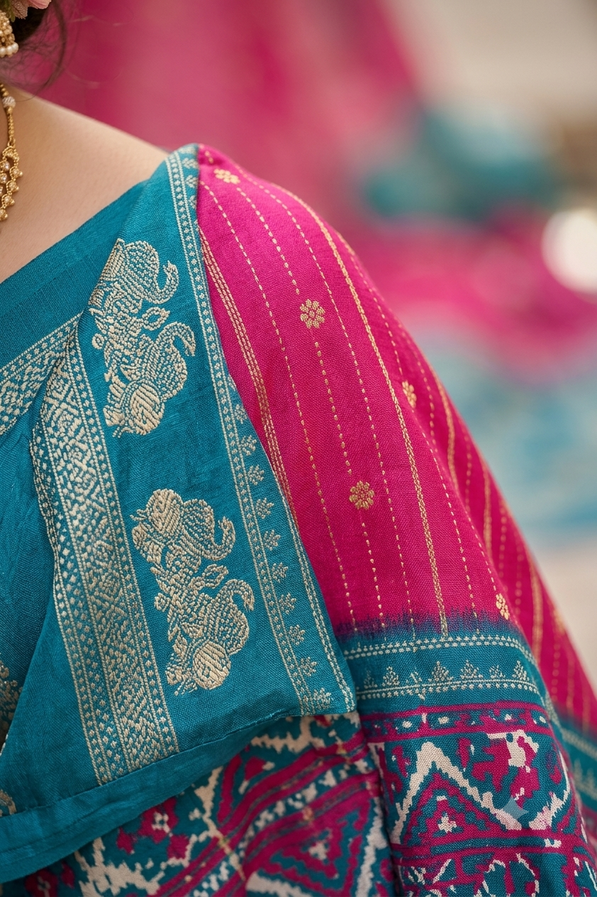 Dark pinky georgette saree with shining texture