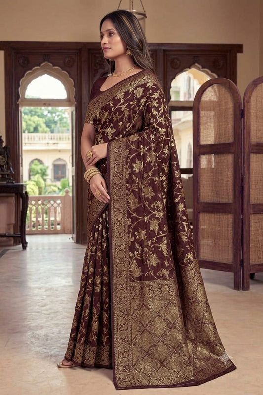 Darker maroon silky wedding wear saree